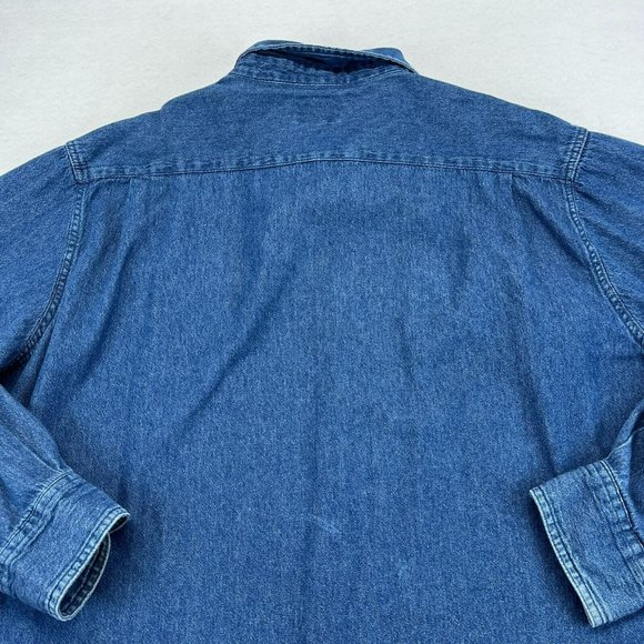 Wrangler Denim Shirt 2XLT Men's Button Up Western Shirt Long Sleeve Medium Wash - Picture 11 of 12